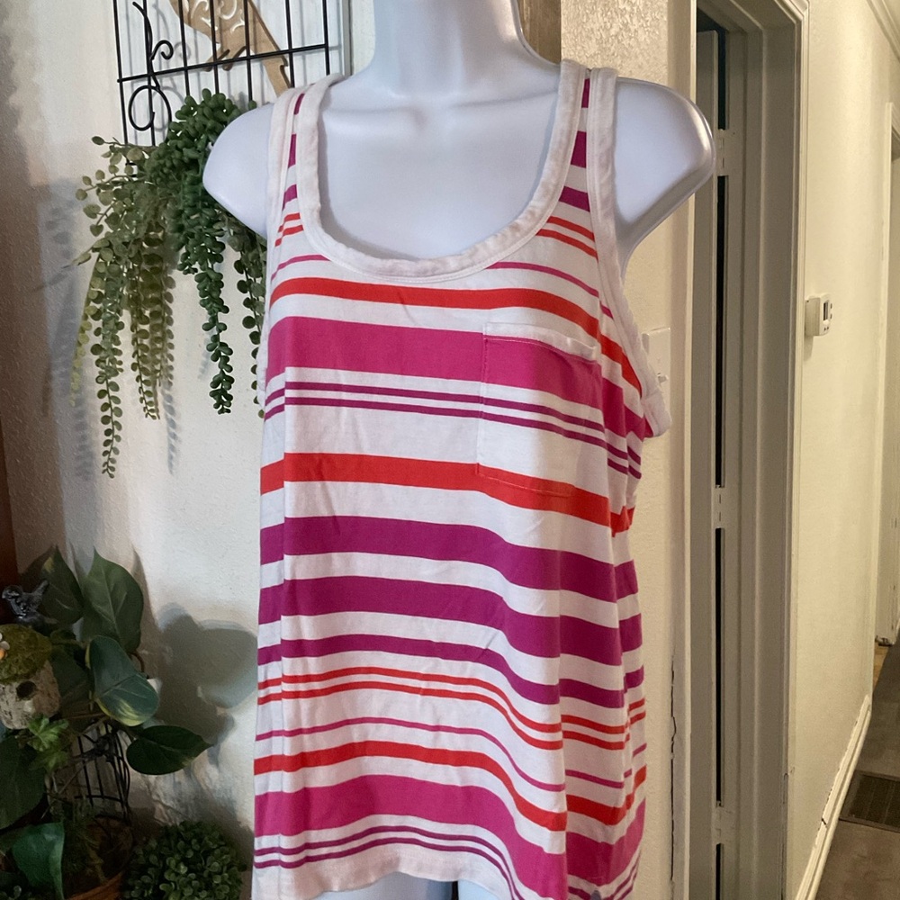 a.n.a Pink and Orange Striped Muscle Tee